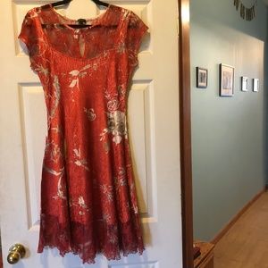 Beautiful Komarov Red Stretchy + Lace Dress!